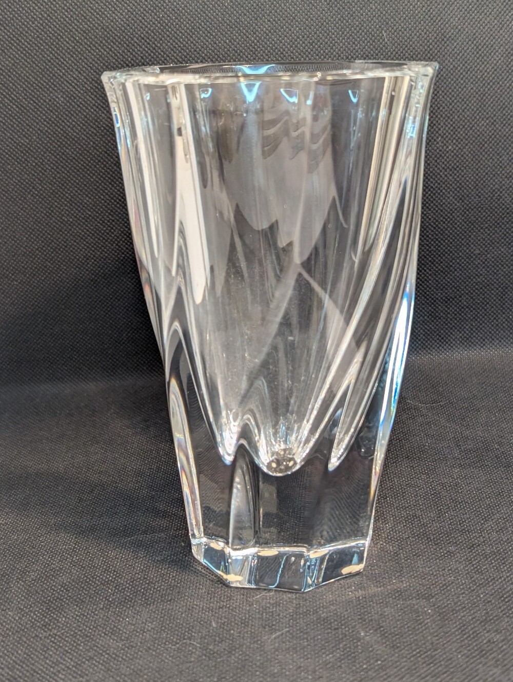 A Orrefors Sweden crystal vase in the Residence "Tornado" swirl design. Signed.
